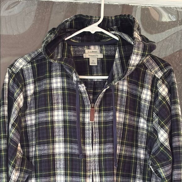 LL Bean Men’s Blue and White Plaid Hooded Zip Up Light Jacket Size 2X - Picture 2 of 6